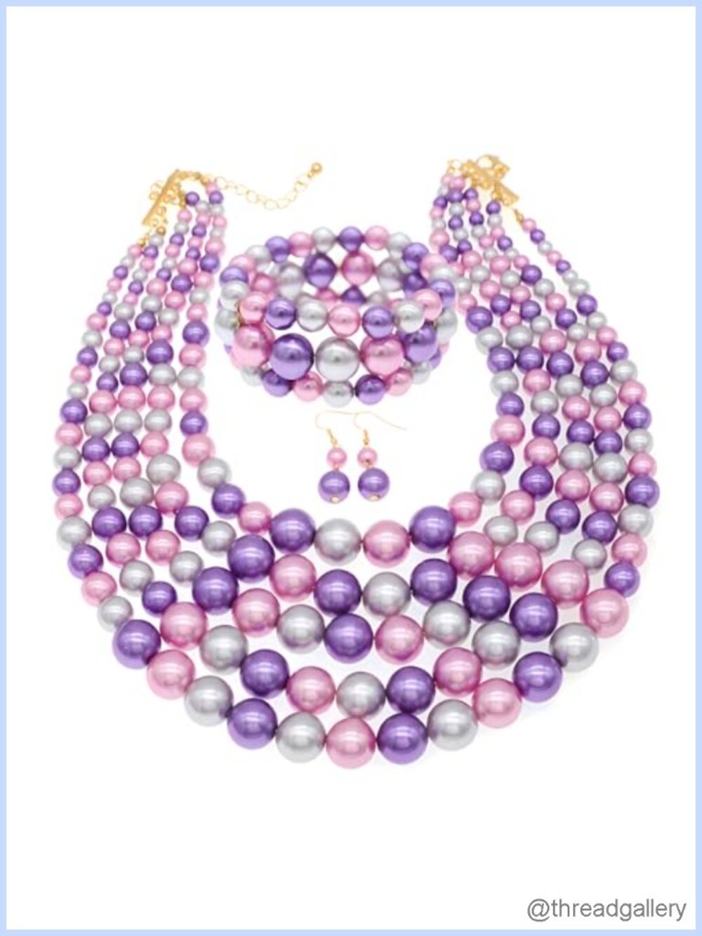 Faux Pearl Necklace Bracelet Earrings Set Multi Strand Classic Costume Jewelry